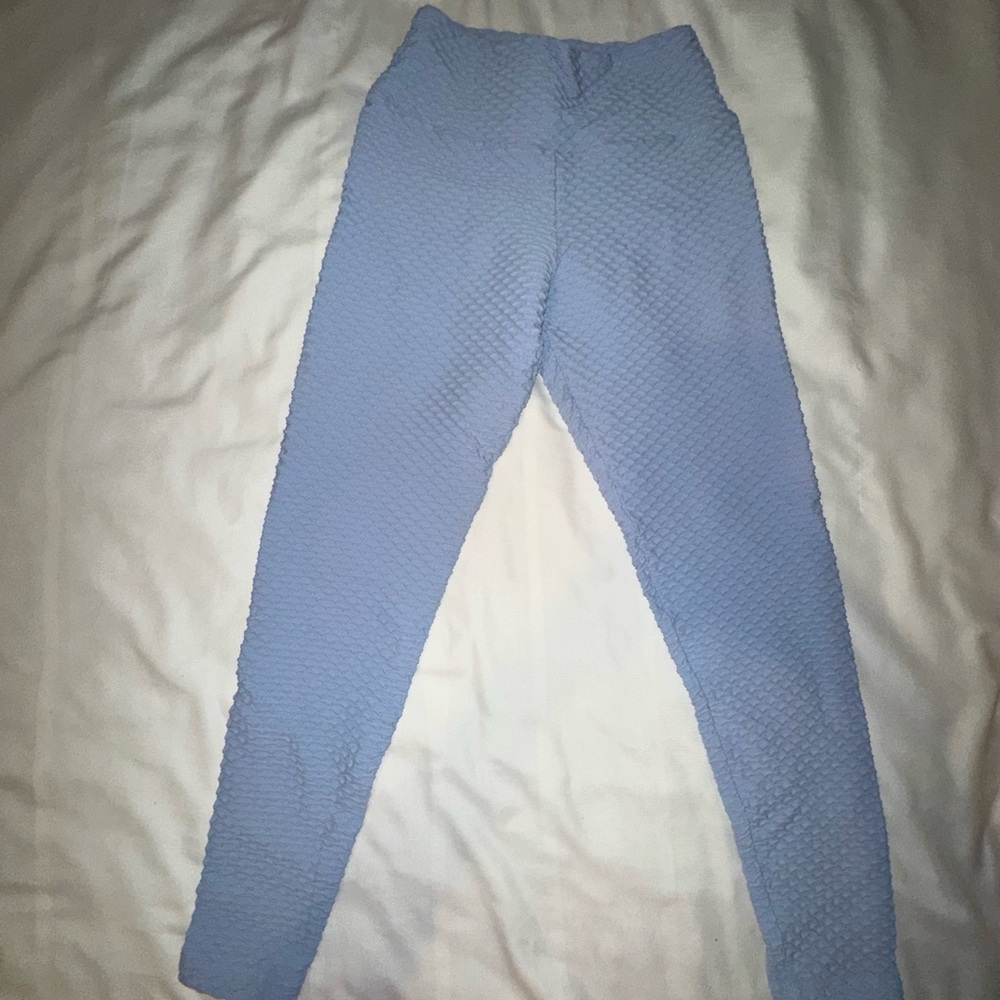 Blue Textured Leggings